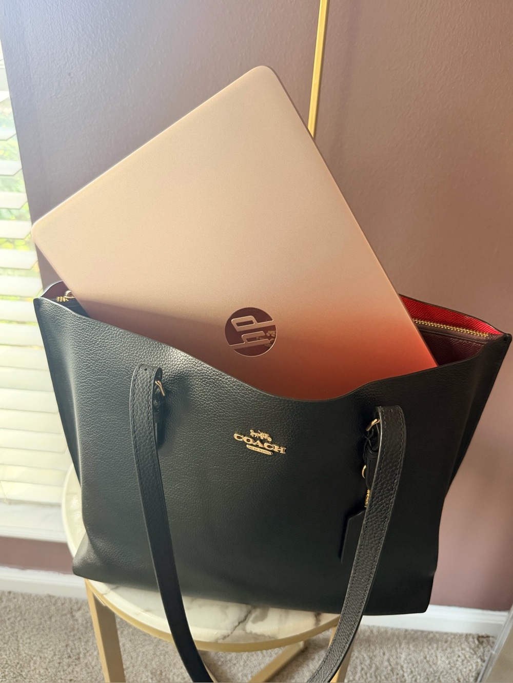 Coach Mollie Tote Bag in Black/ True Red 1671 - Picture 3 of 11